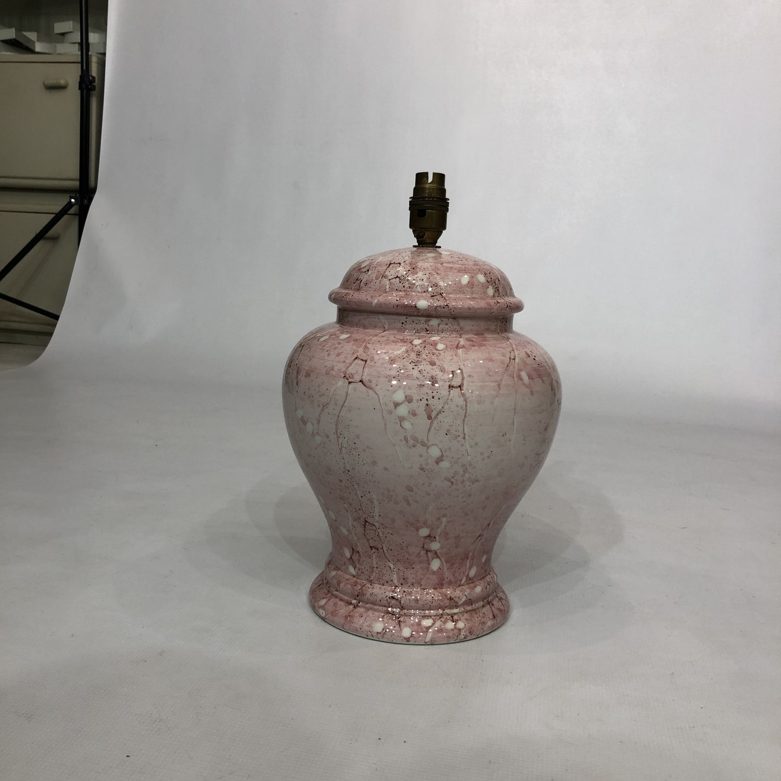 photo for sale 1980s Pink Ceramic Italian Table Lamp Marble Effect Vintage Urn Neo Classical