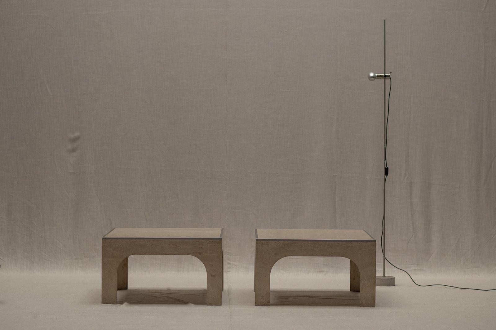Architectural Set Of Travertine Coffee Tables, After Willy Ballez photo Furniture