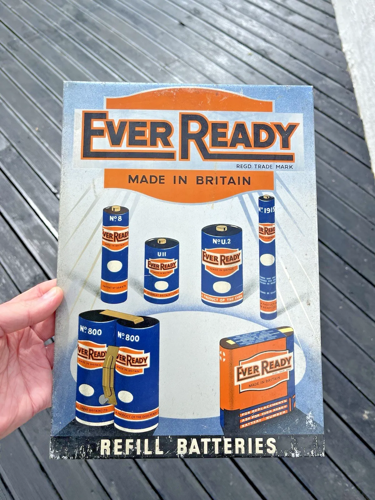 Rare 1930's Ever Ready Batteries Tin Sign Advertising Shop Window Showcard Stand photo furniture