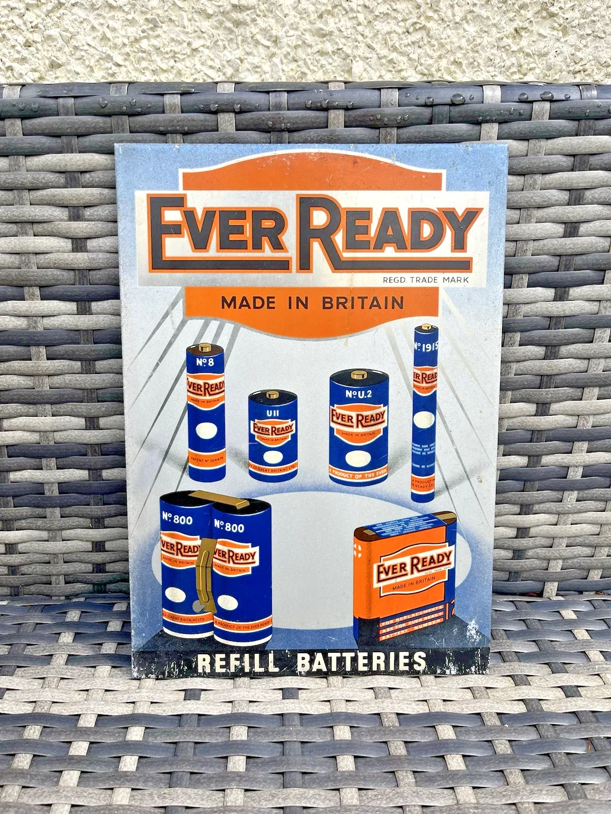 Rare 1930's Ever Ready Batteries Tin Sign Advertising Shop Window Showcard Stand photo for sale