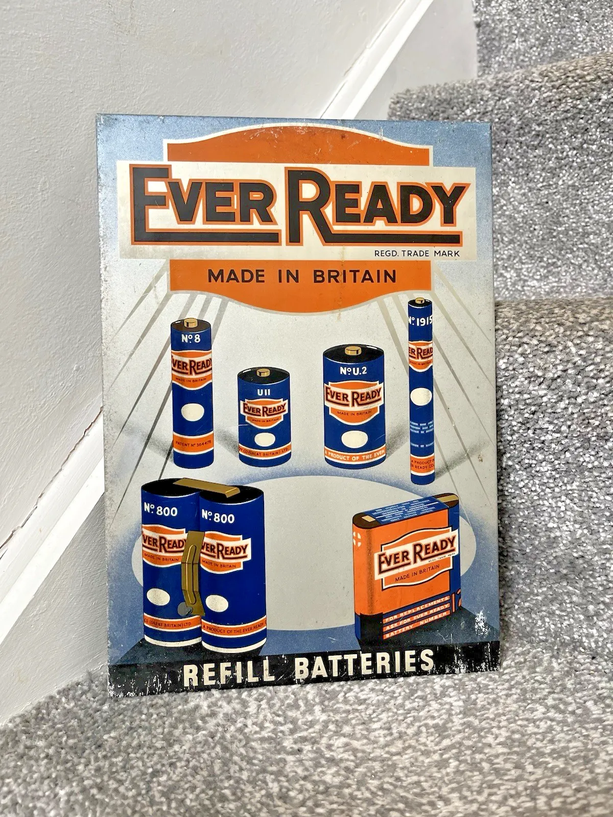 photo buy Rare 1930's Ever Ready Batteries Tin Sign Advertising Shop Window Showcard Stand
