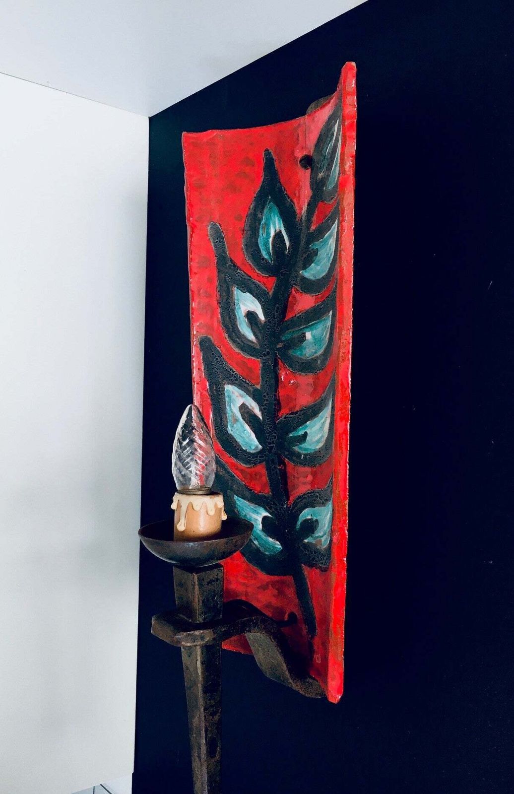 Stoneware Artist Made Rooftile Wall Lamp, France 1960's photo Lighting