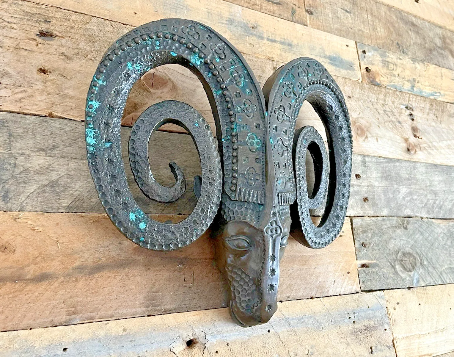 Signed John Letts Bronze Resin Ram Brutalist Folk Wall Hanging Art Sculpture