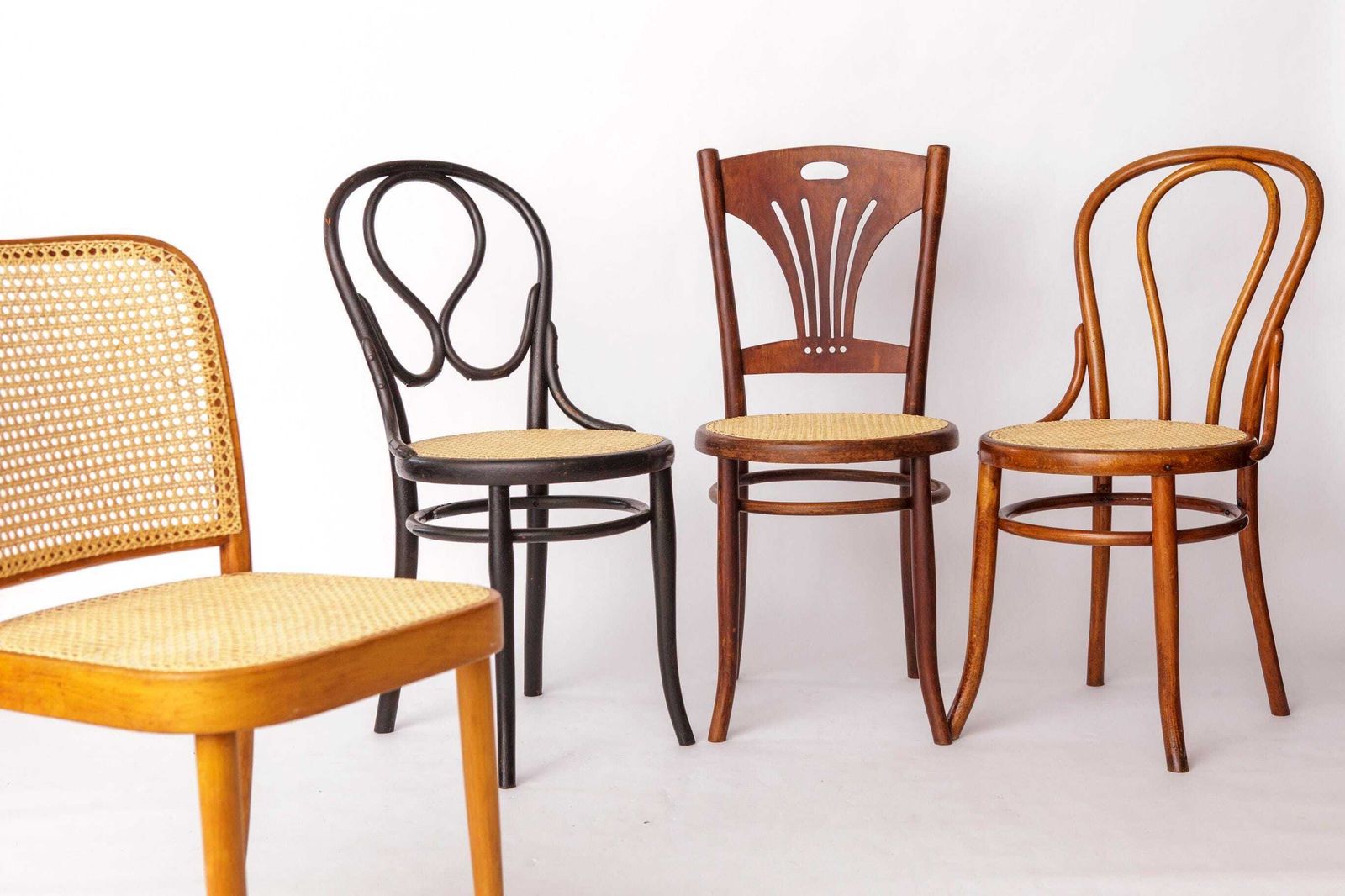 Set Of 4 Restored Viennese Café Chairs – Early 20th Century, Hand Caned Seats photo furniture