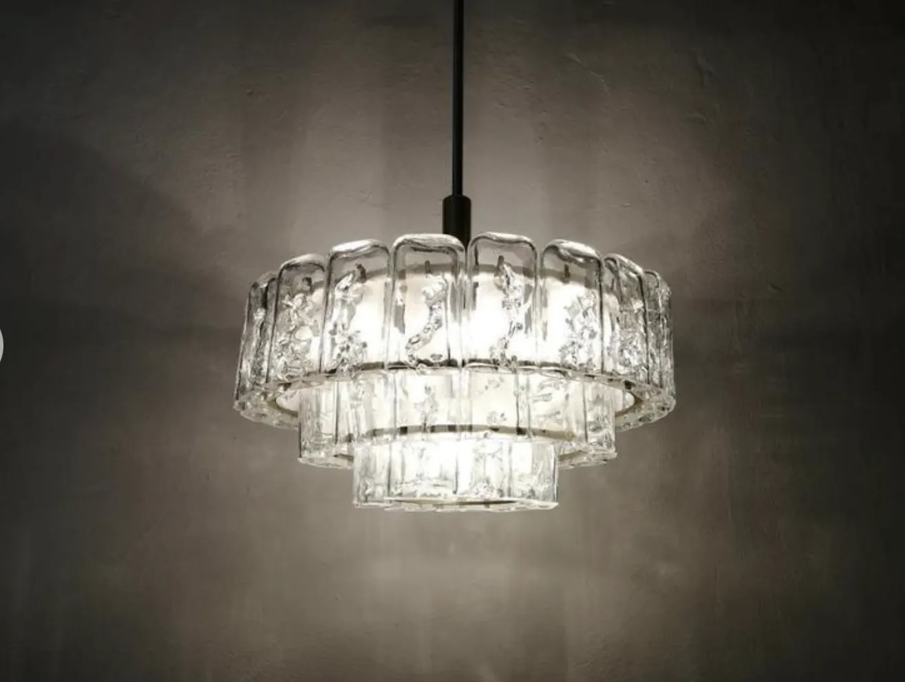 3 Tier Ice Glass Chandelier By Doria, 1960s photo vinterior