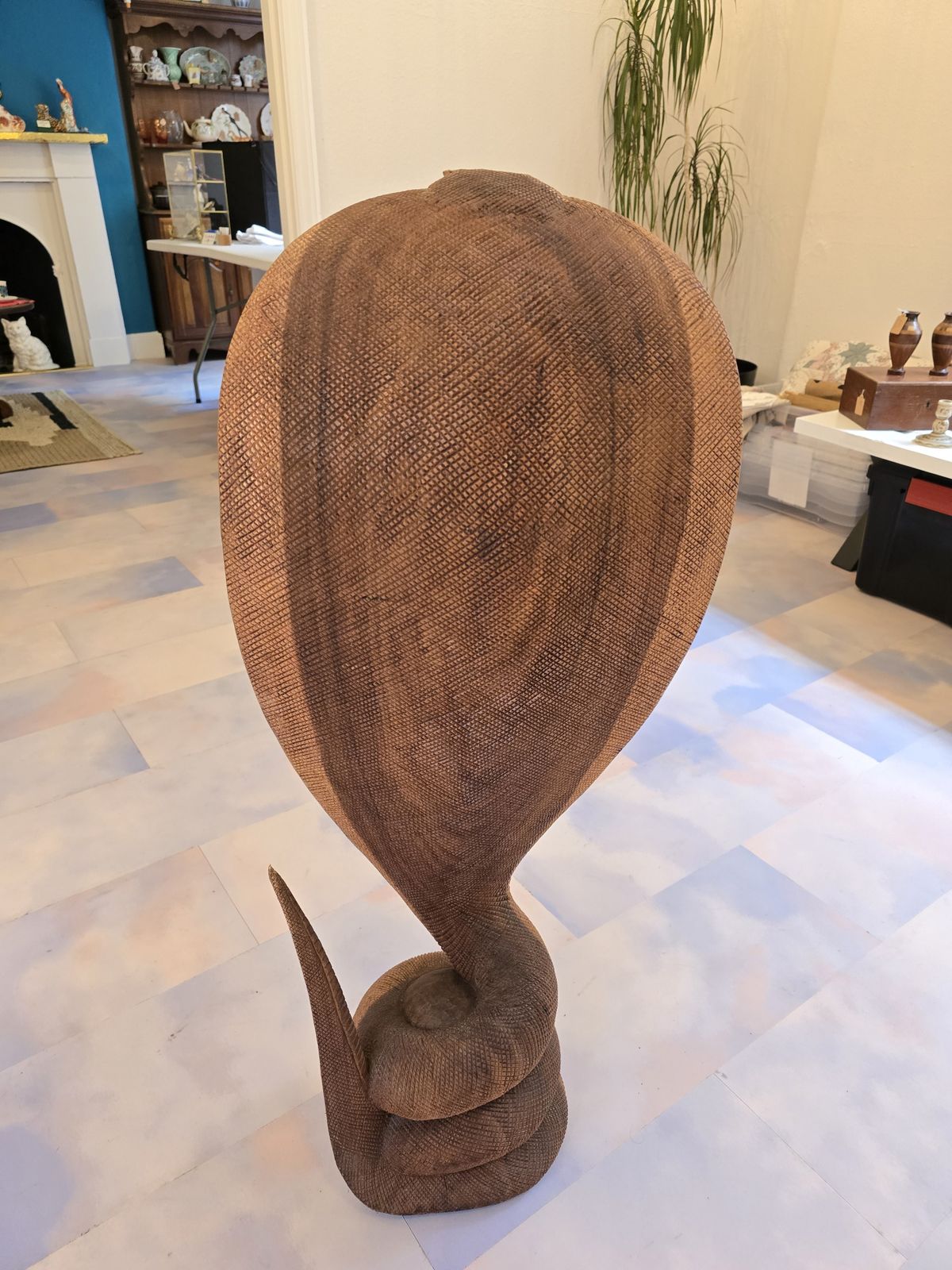 Large Hardwood Mid Century Modern Cobra Snake Statue   Hand Carved Statement Piece photo for sale