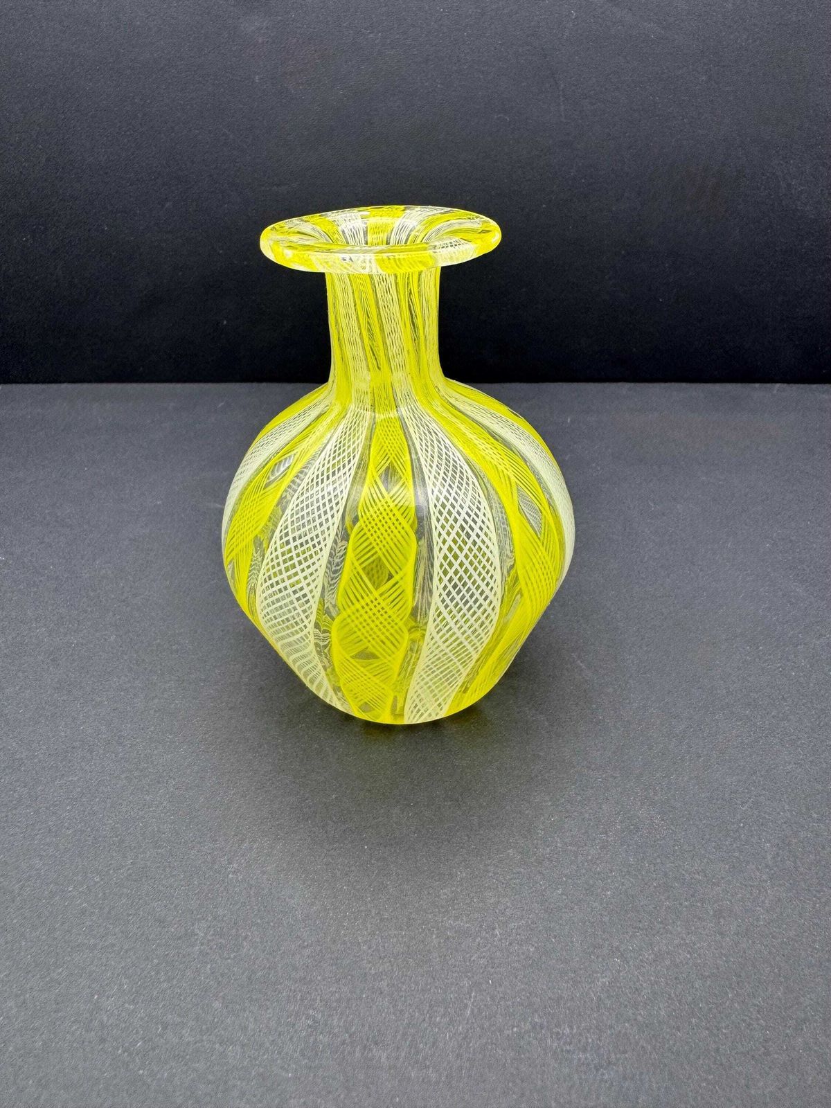 Vintage Murano Latticino Vase, Small Murano Vase, Yellow Posy Vase, Yellow Glass Vase photo Home Decor