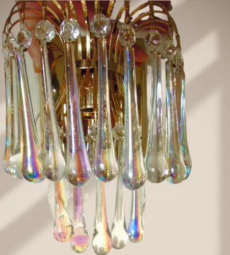 Pair Crystal Teardrop Murano Glass Wall Sconces, Italy, 1950s photo 695.0