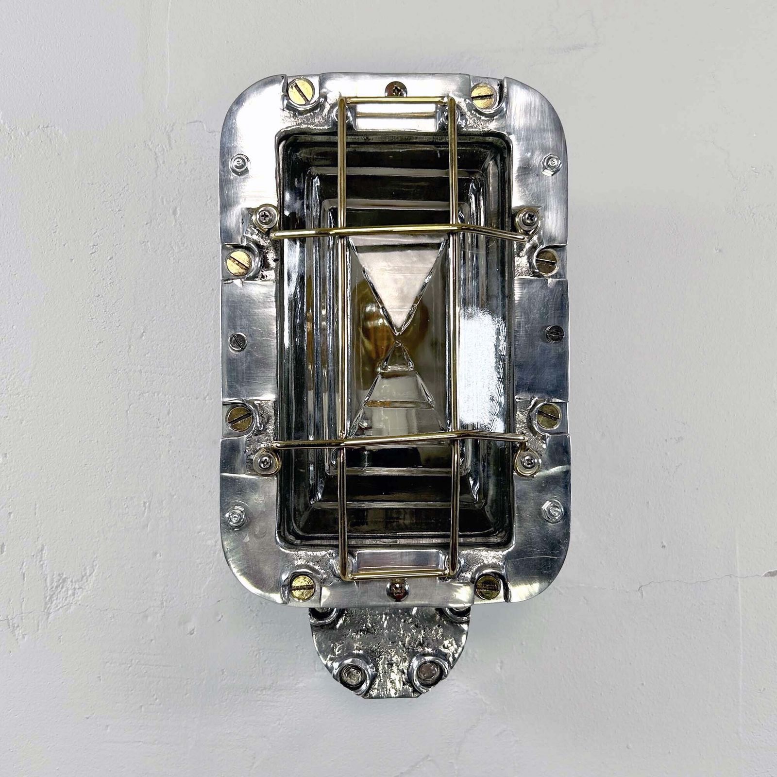 360.0 Large Industrial Rectangular Aluminium Wall Light With Brass Cage photo