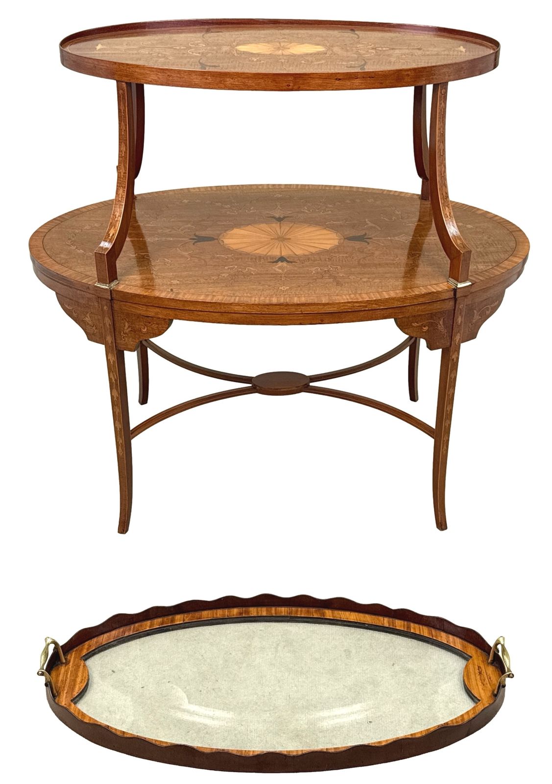 Fine 19th Century Mahogany & Satinwood Two Tier Table (England, Circa 1890) photo buy