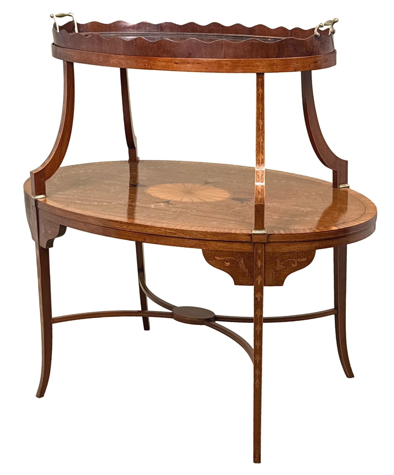 Fine 19th Century Mahogany & Satinwood Two Tier Table (England, Circa 1890)