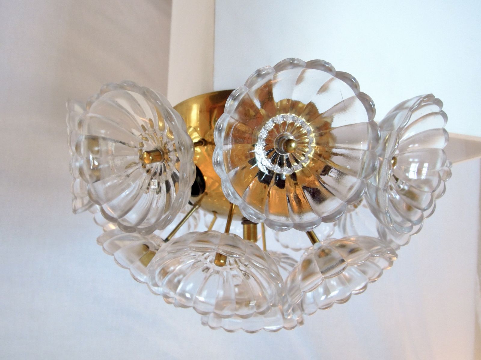 1960 Germany Sputnik 'Dandelion' Glass Flowers & Brass, Flush Mounted Or Wall Sconce photo buy