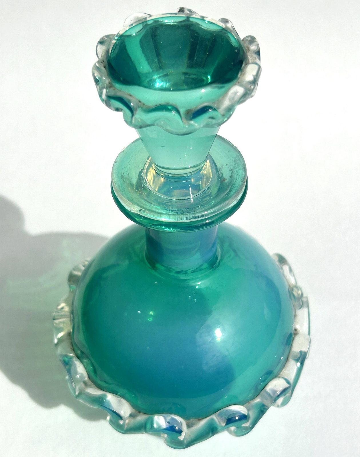Mid Century Murano Cased Opalescent Blue Glass Decorative Scent/Perfume Bottle With Rigaree Italy photo Home Decor