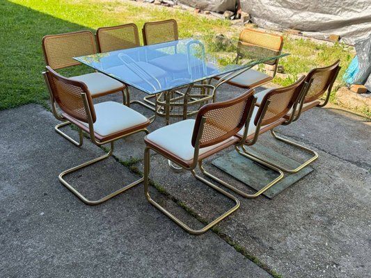 Italian Brass Dining Set With Table And Chairs, 1970s, Set Of 9 photo 10947.0