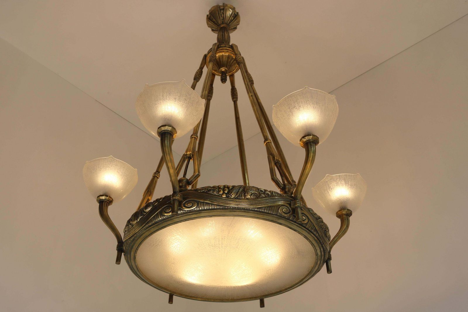 Monumentale Grote Art Deco Hanglamp Van Maurice Dufrene & Daum Nancy, 1920, Brons photo 25063.0