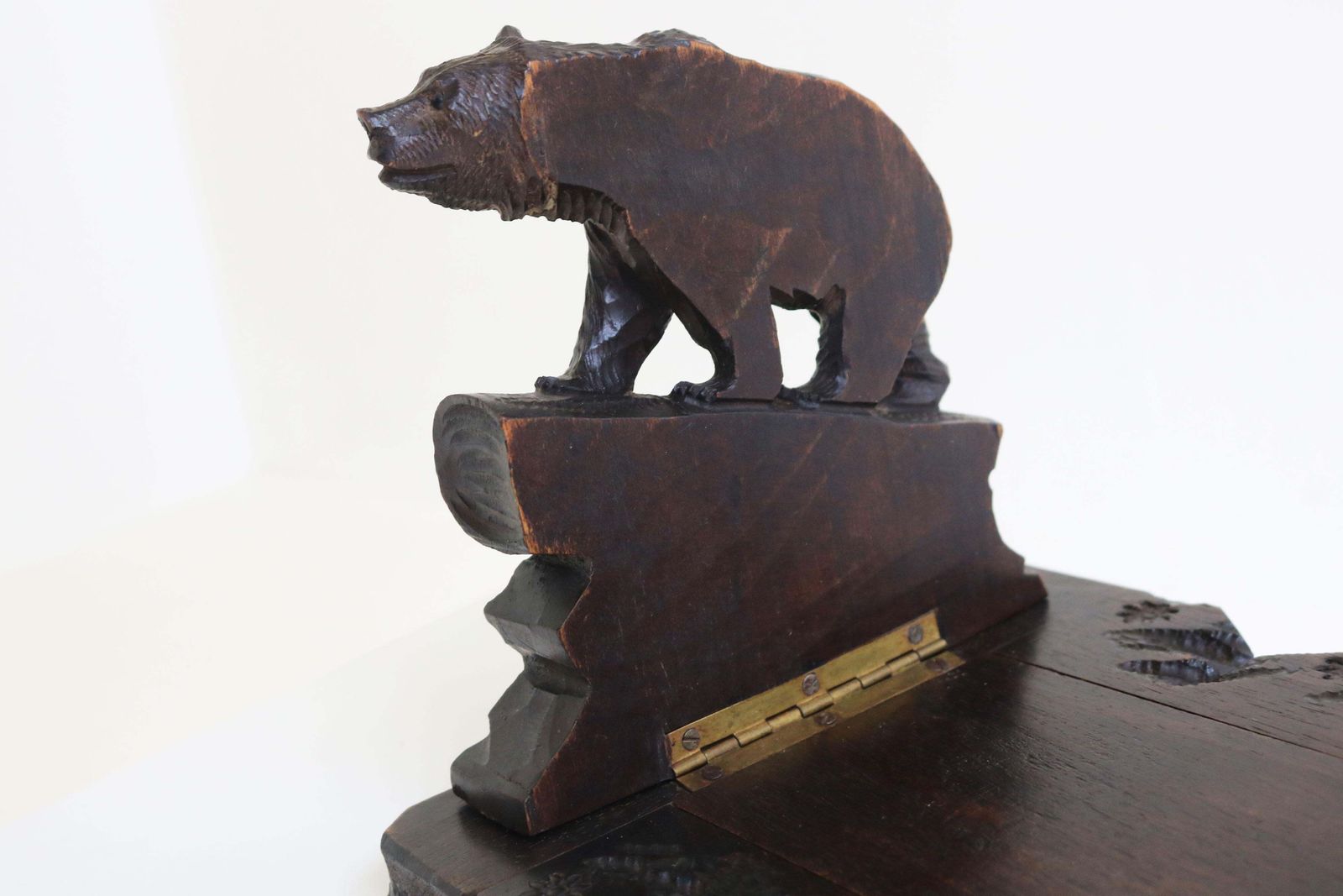 Furniture Antique 19th Century Black Forest Bear Book Shelf / Book Rack Hand Carved Swiss photo
