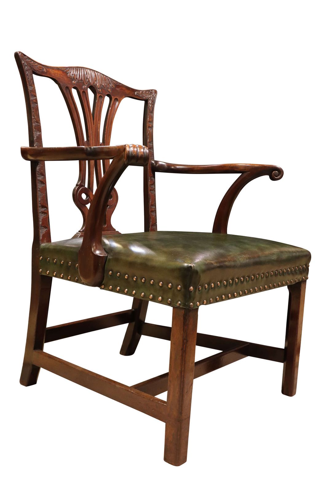 Late 18th Century Mahogany Carver Chair With Hand Dyed Green Leather Seat – Circa 1780 photo for sale