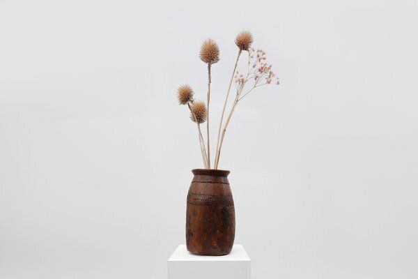 Rustic Wabi Sabi Style Vase In Wood, France, 1800s photo vinterior