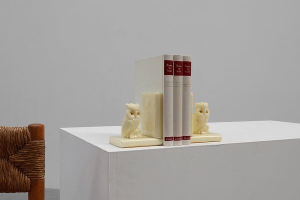 Alabaster Hand Carved Bookends, 1920s, Set Of 2 photo for sale