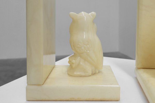 Alabaster Hand Carved Bookends, 1920s, Set Of 2 photo vintage