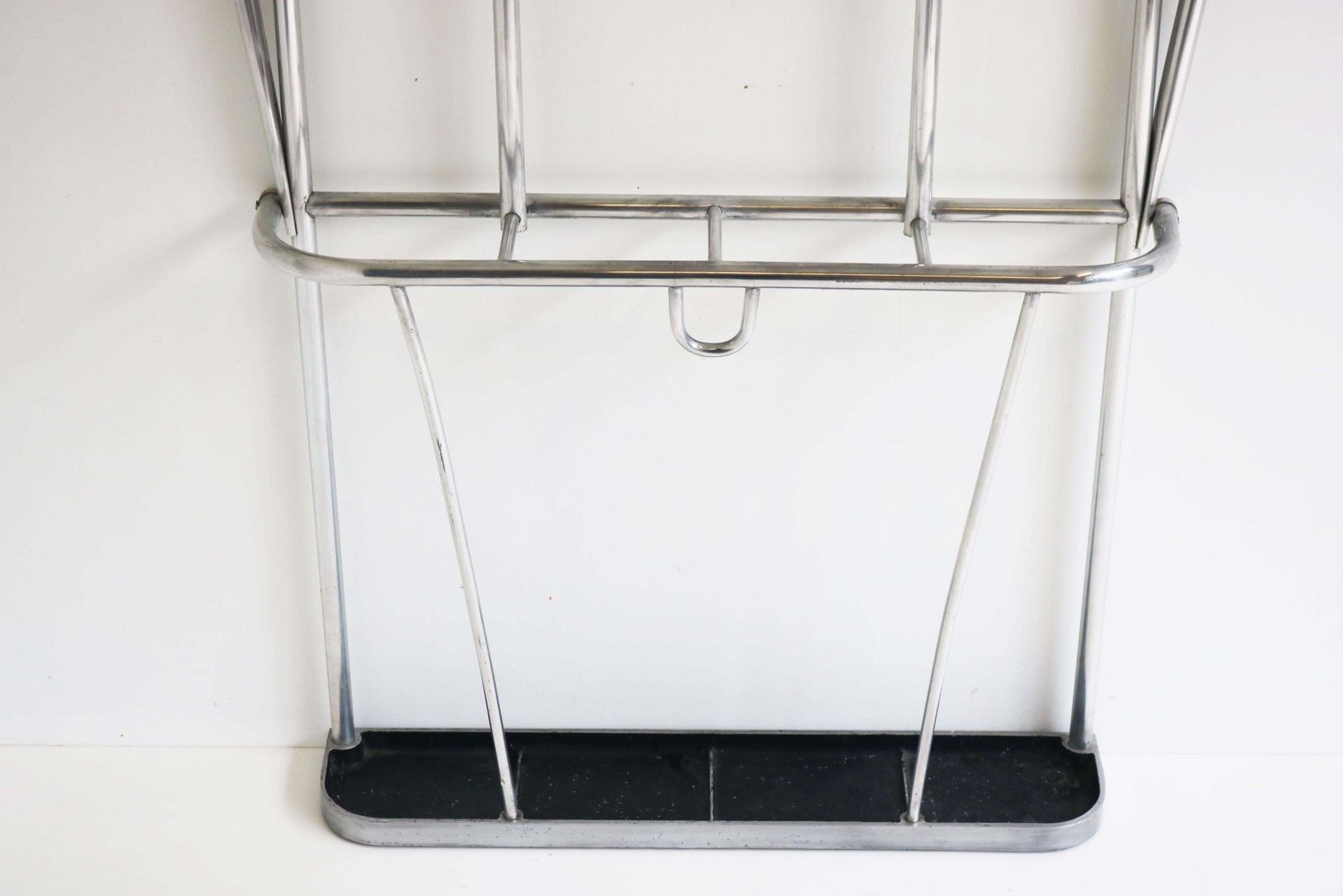 Timeless Art Deco Polished Aluminum Hall Tree Umbrella Stand Coat Rack Bauhaus photo Furniture