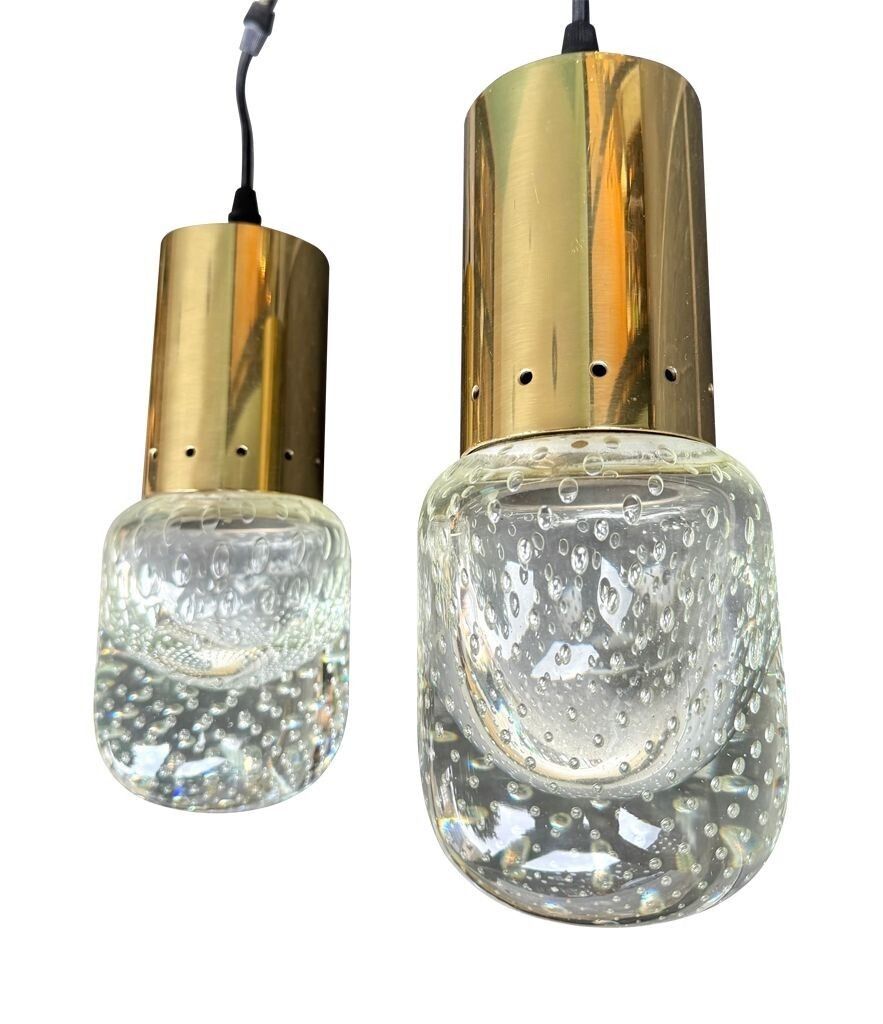 A Rare Pair Of 1950s Murano Glass And Brass Pendant Light By Gino Sarfatti And Archimede Seguso photo vinterior