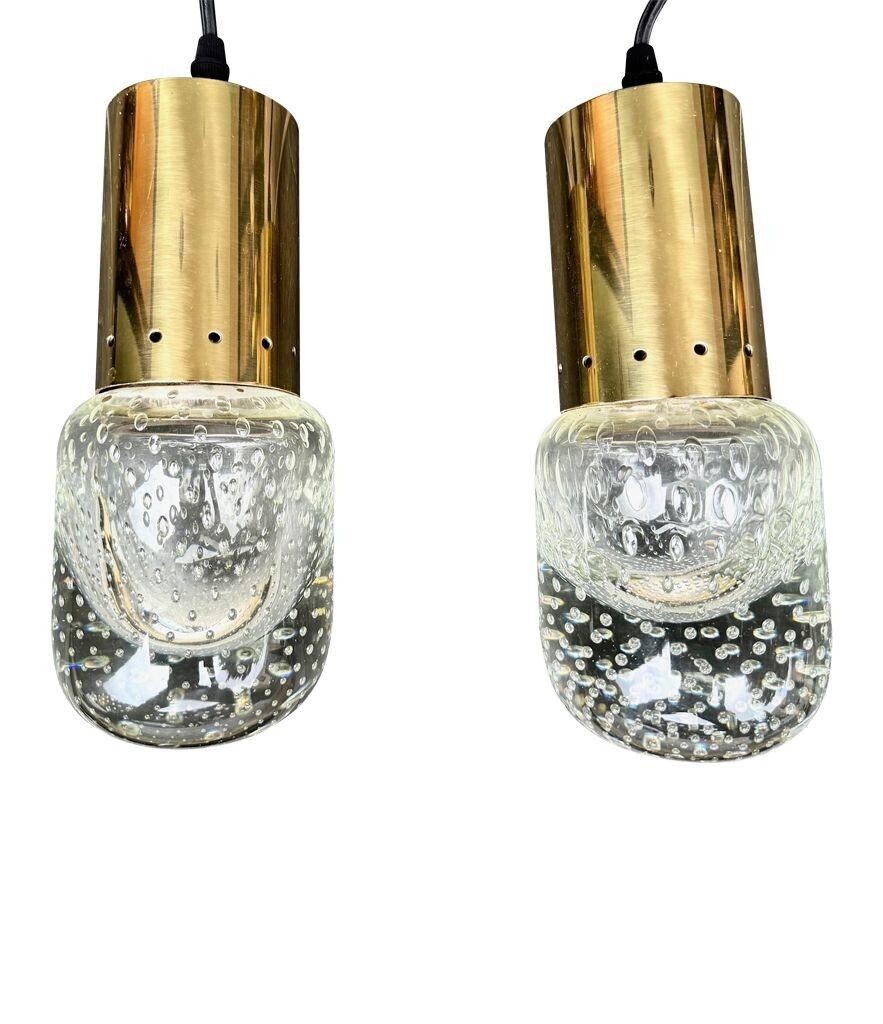 A Rare Pair Of 1950s Murano Glass And Brass Pendant Light By Gino Sarfatti And Archimede Seguso photo vintage