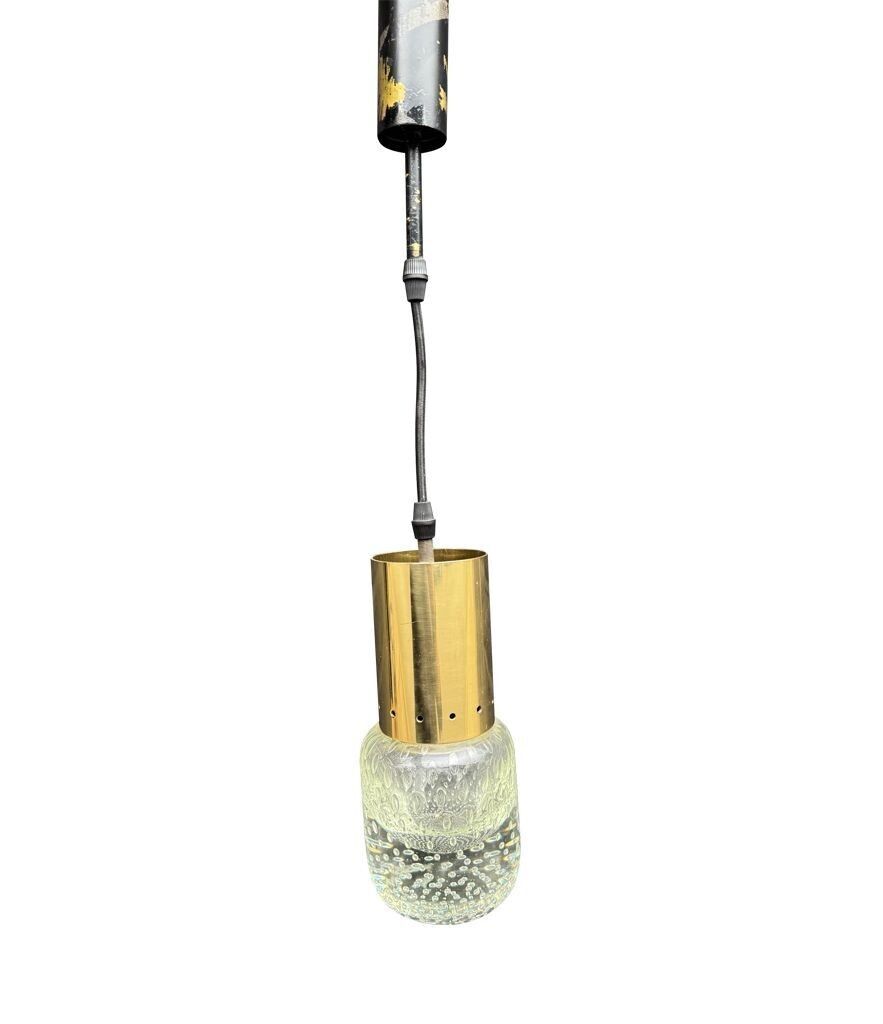 photo for sale A Rare Pair Of 1950s Murano Glass And Brass Pendant Light By Gino Sarfatti And Archimede Seguso