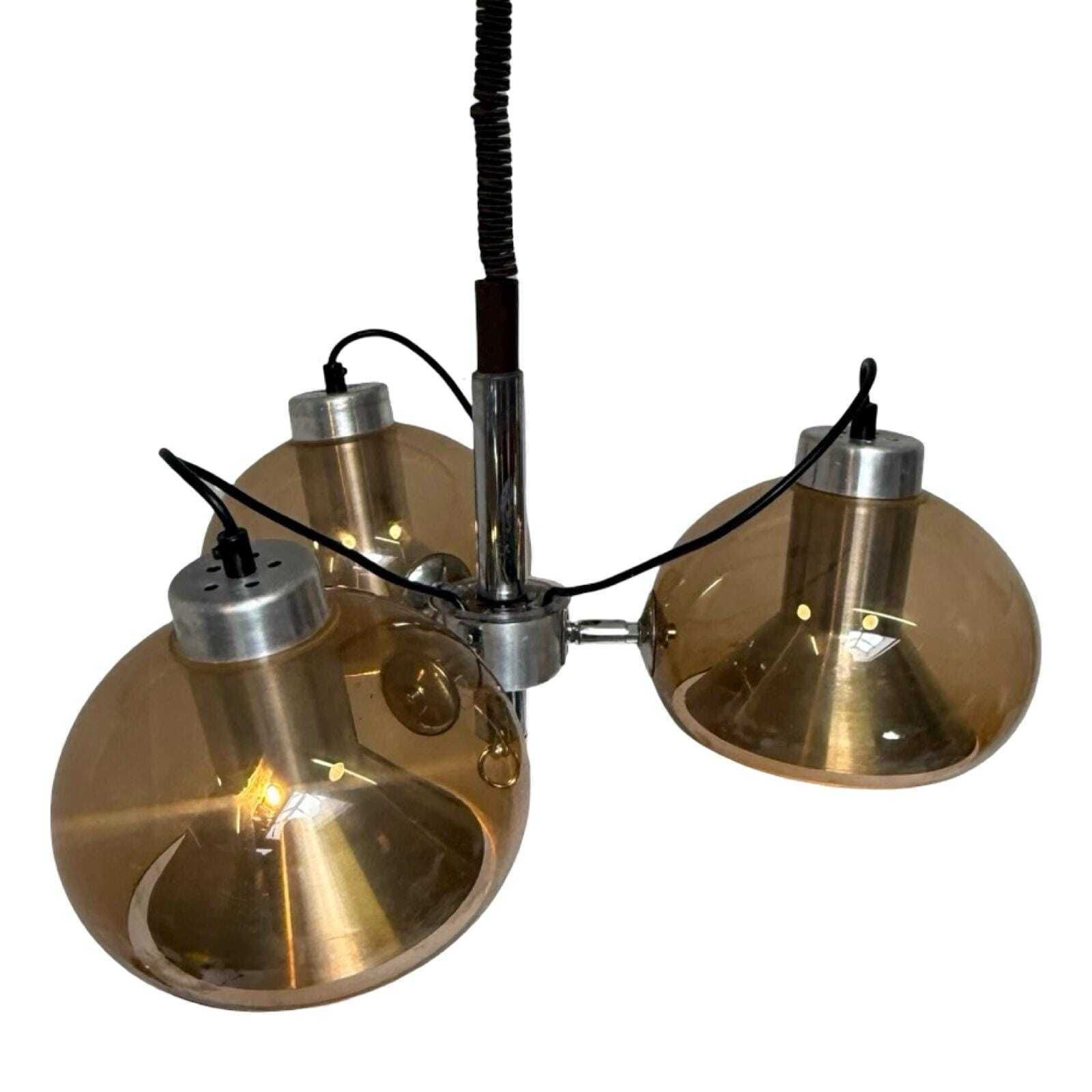 Mushroom Hanging Pendant With Three Spheres   Space Age / Pop Art   Including Adjustable Power Cord And Ceiling Canopy   Smoked Acrylic photo Lighting
