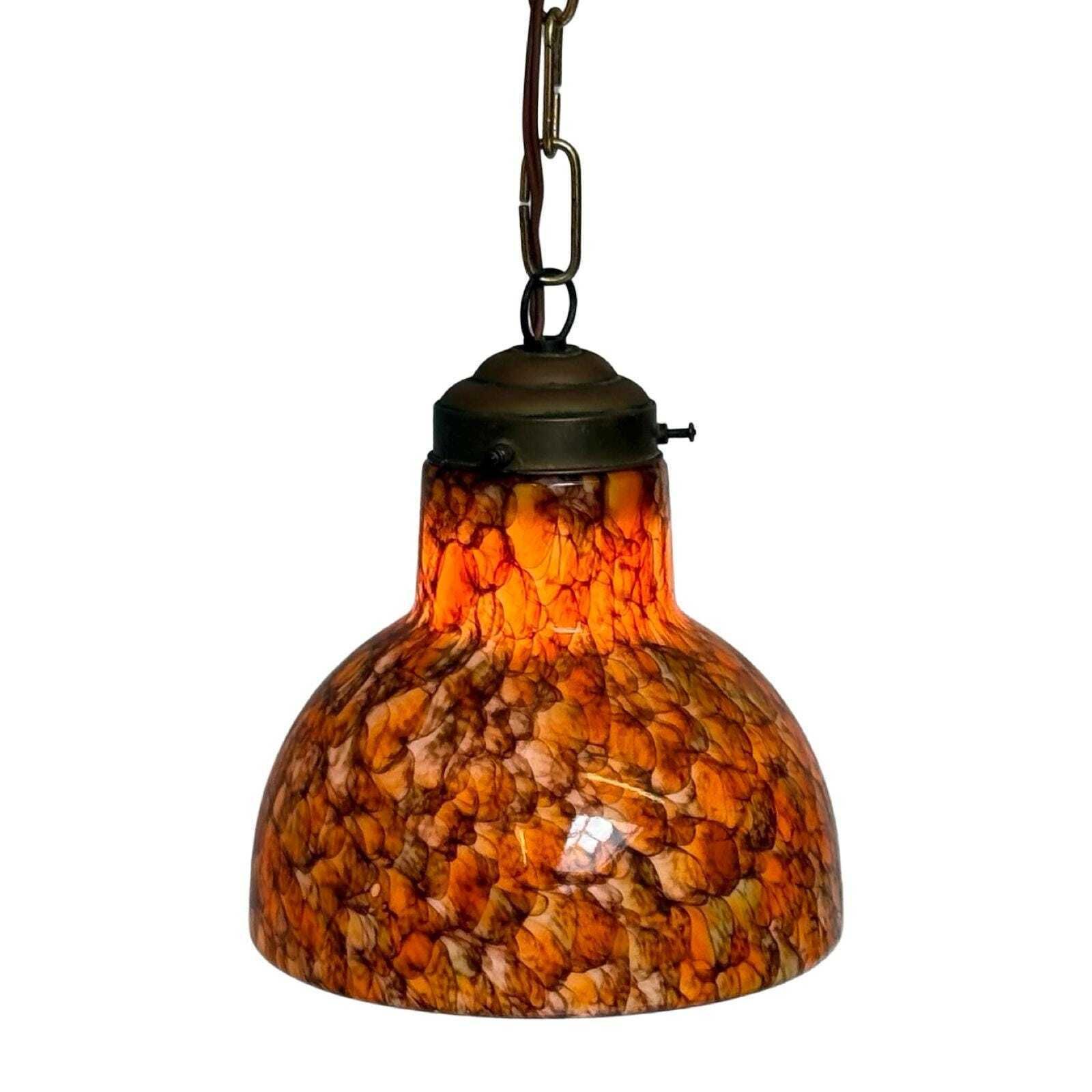 Art Deco   Hanging Pedant Light   Ceiling Fixture   Oval Shaped   Suspended By Chain, Matching Ceiling Canopy   Brown And Orange photo 160.0