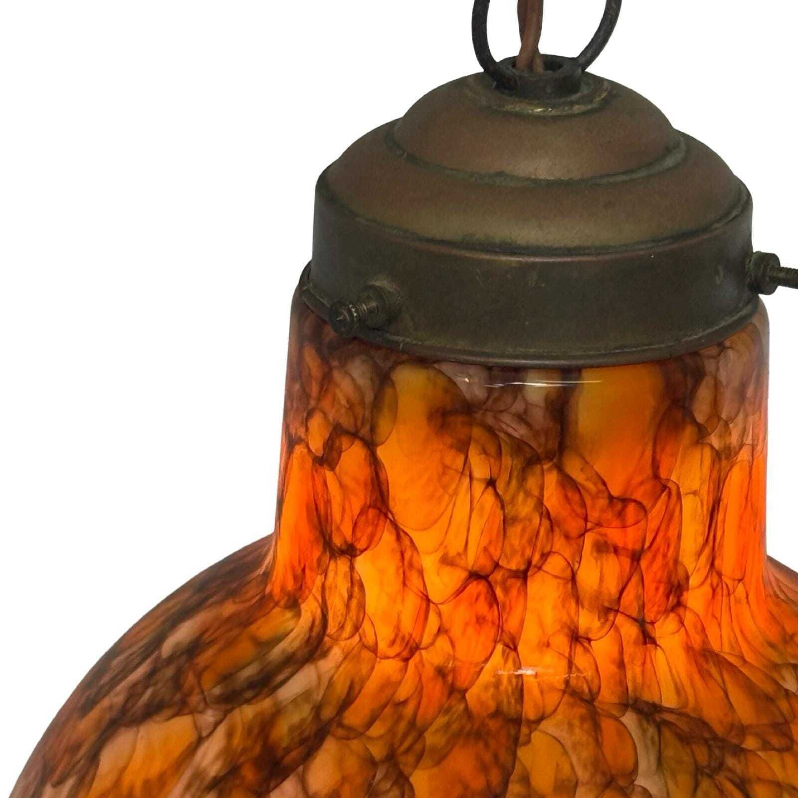 Art Deco   Hanging Pedant Light   Ceiling Fixture   Oval Shaped   Suspended By Chain, Matching Ceiling Canopy   Brown And Orange photo vinterior