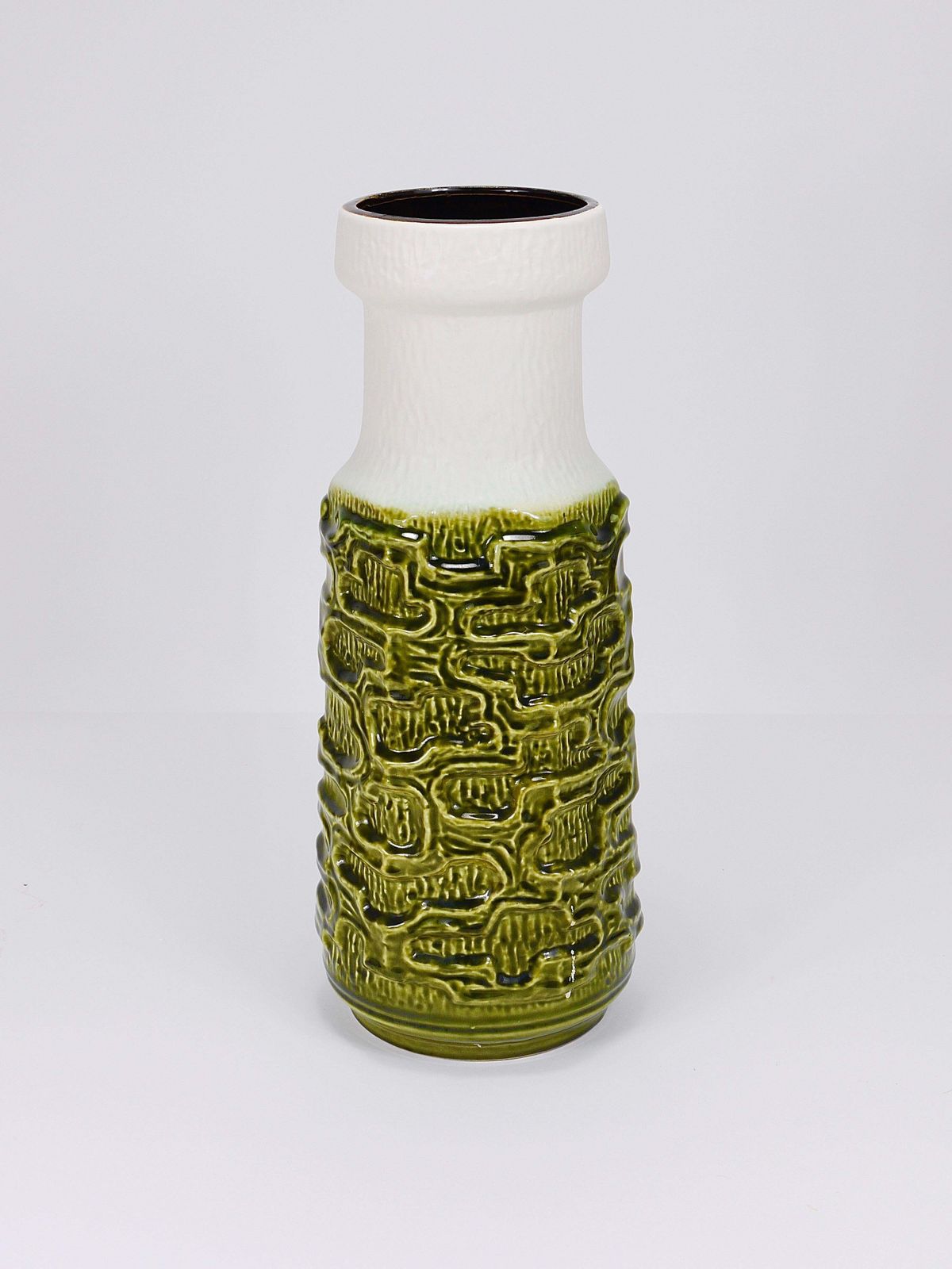 Tall Brutalist Op Art Green & White Terracotta Floor Vase, Austria, 1970s photo Home Decor