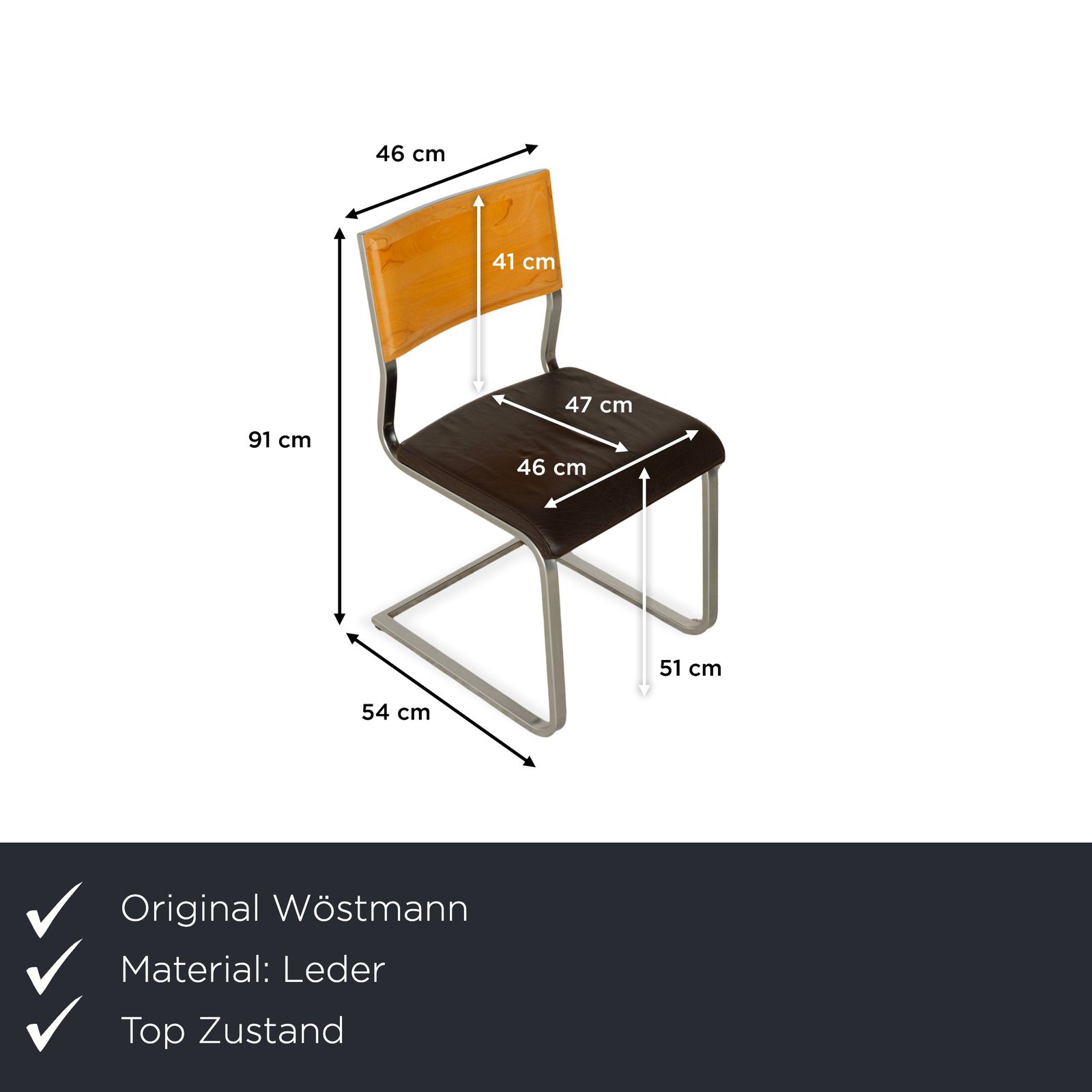 Set Of 6 Wöstmann Leather Chairs, Brown Core Beech, Cantilever photo furniture