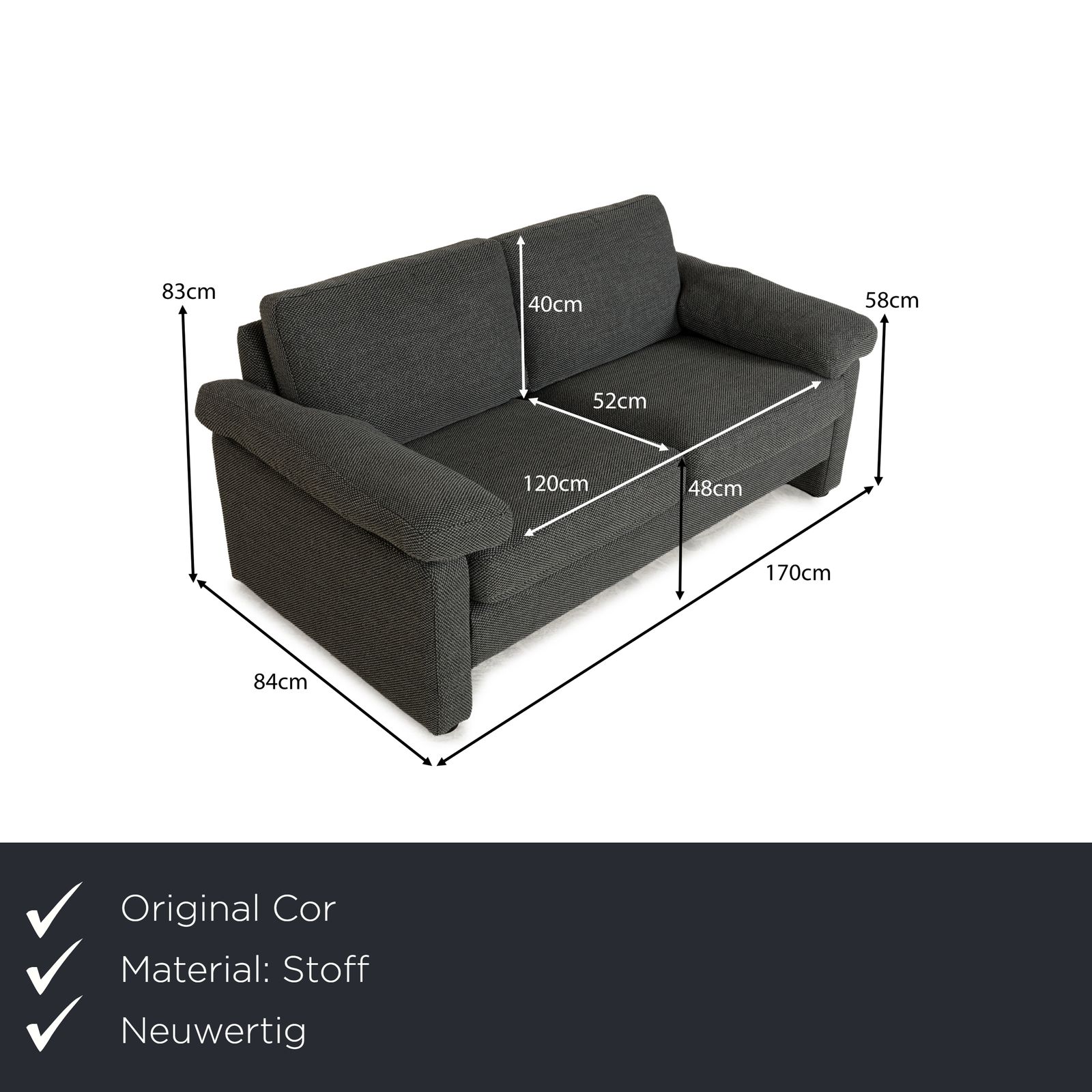 Cor Conseta Fabric Two Seater Grey Sofa Reupholstery photo furniture