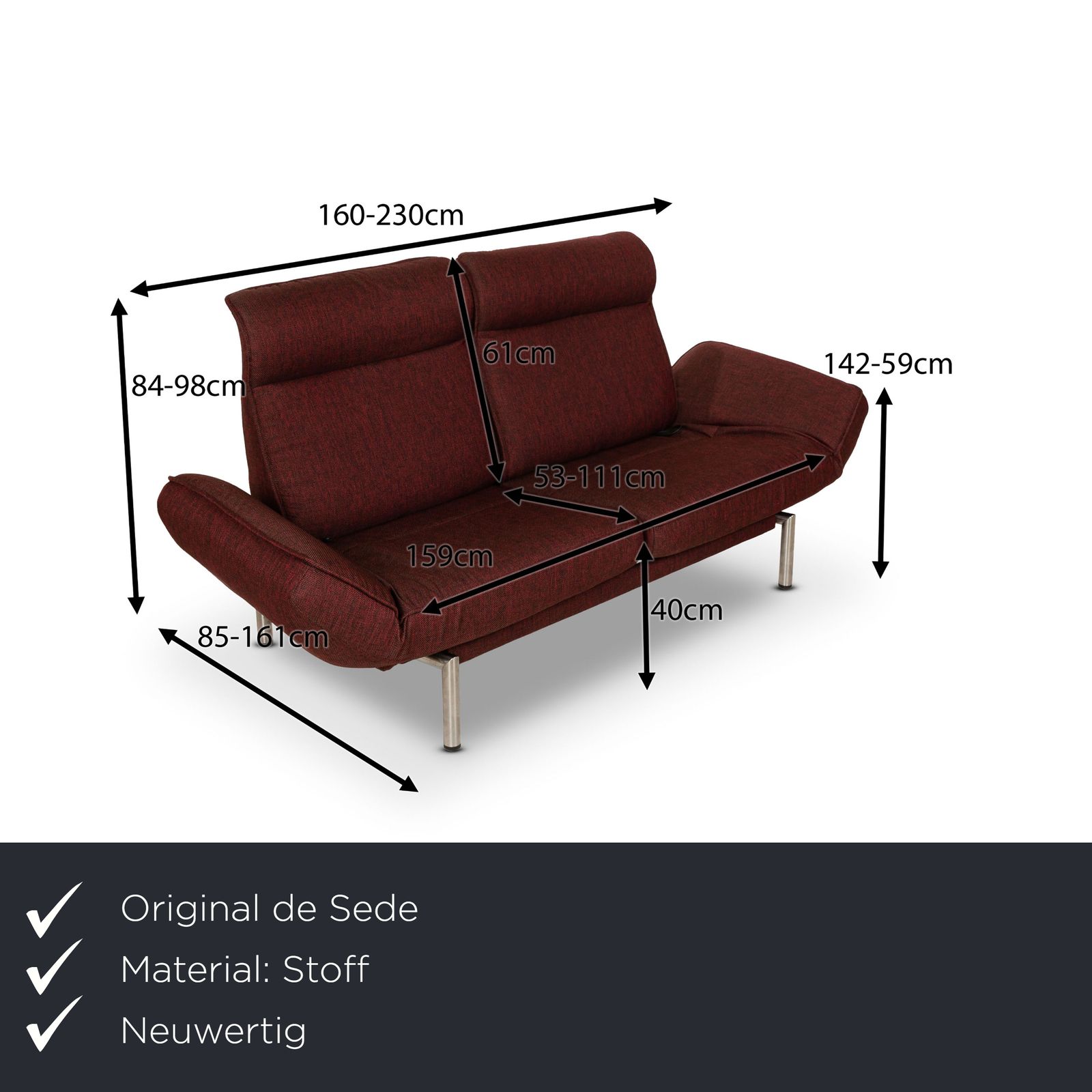 De Sede Ds 450 Stof Bank Rood Tweezitter Relaxfunctie Nieuwe Bekleding photo furniture