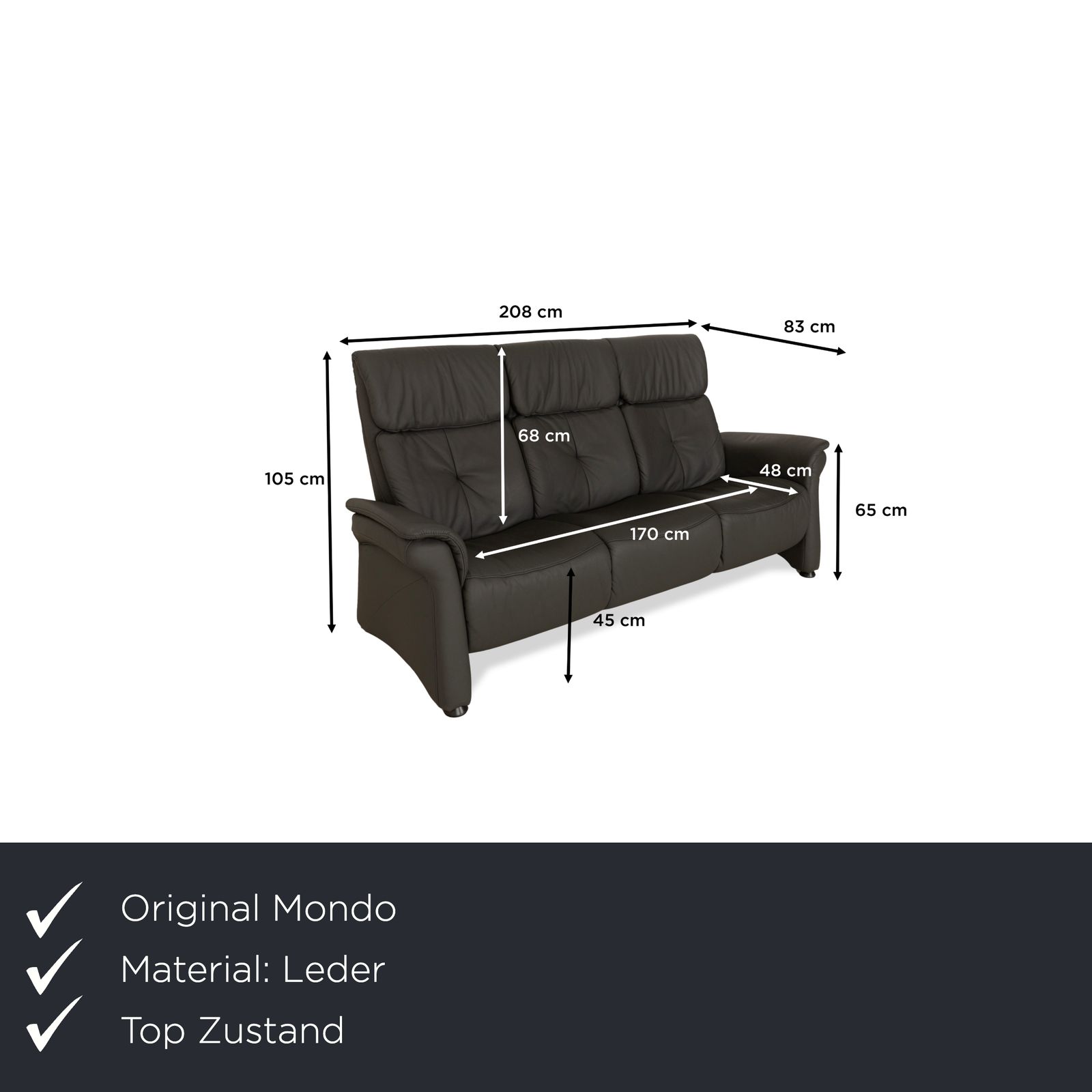 Canapé 3 places Mondo Varia en cuir gris photo furniture