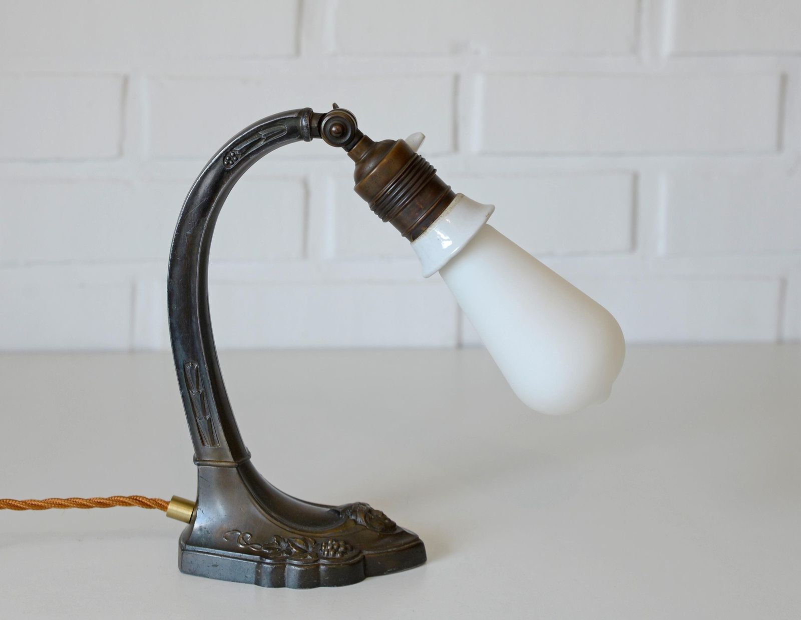 Antique Desk Lamp / Original Art Nouveau Table Light / Brass Bedside Lighting / Austria 1920's   1930's photo furniture