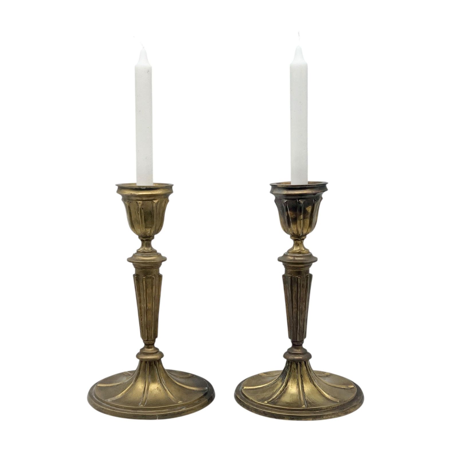 Antique Victorian Heavy Pair Of Brass Oval Based Candlesticks   Country House Decor   Home Decor