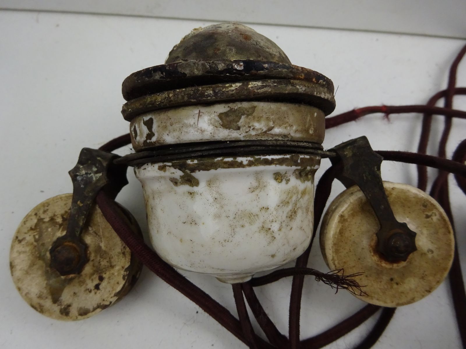 Lighting Antique Early 1900s Brass Rise And Fall 2 Arm Light Fixture For Restoration And Rewire photo