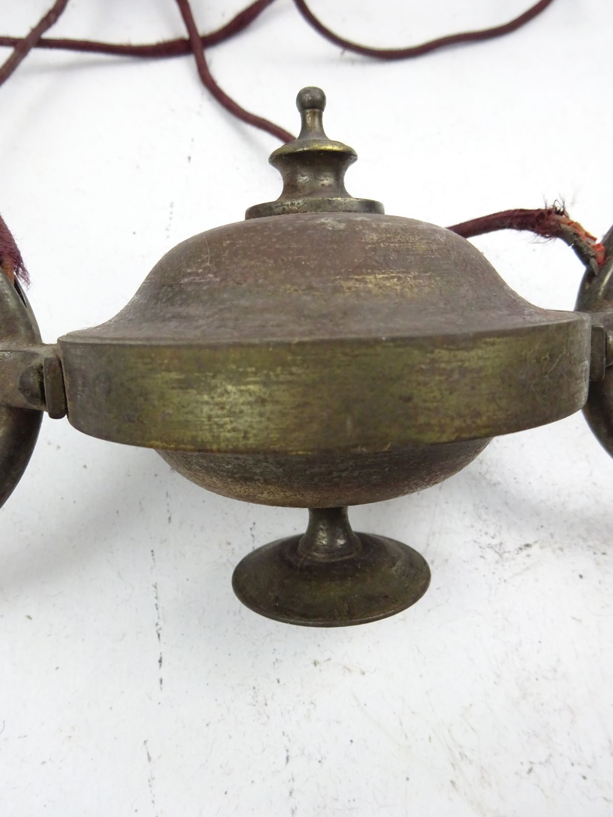 150.0 Antique Early 1900s Brass Rise And Fall 2 Arm Light Fixture For Restoration And Rewire photo