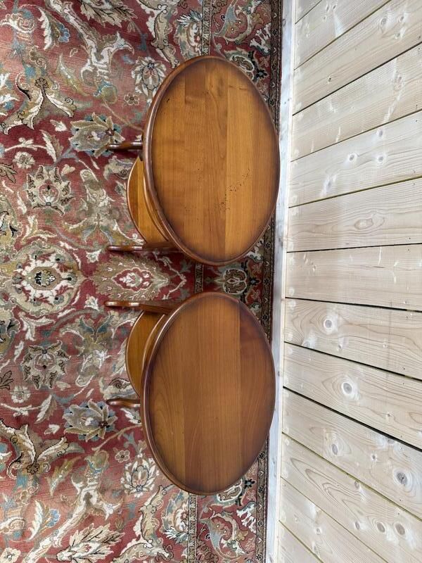 Paire De Tables De Chevets Ovales En Merisier photo vinterior