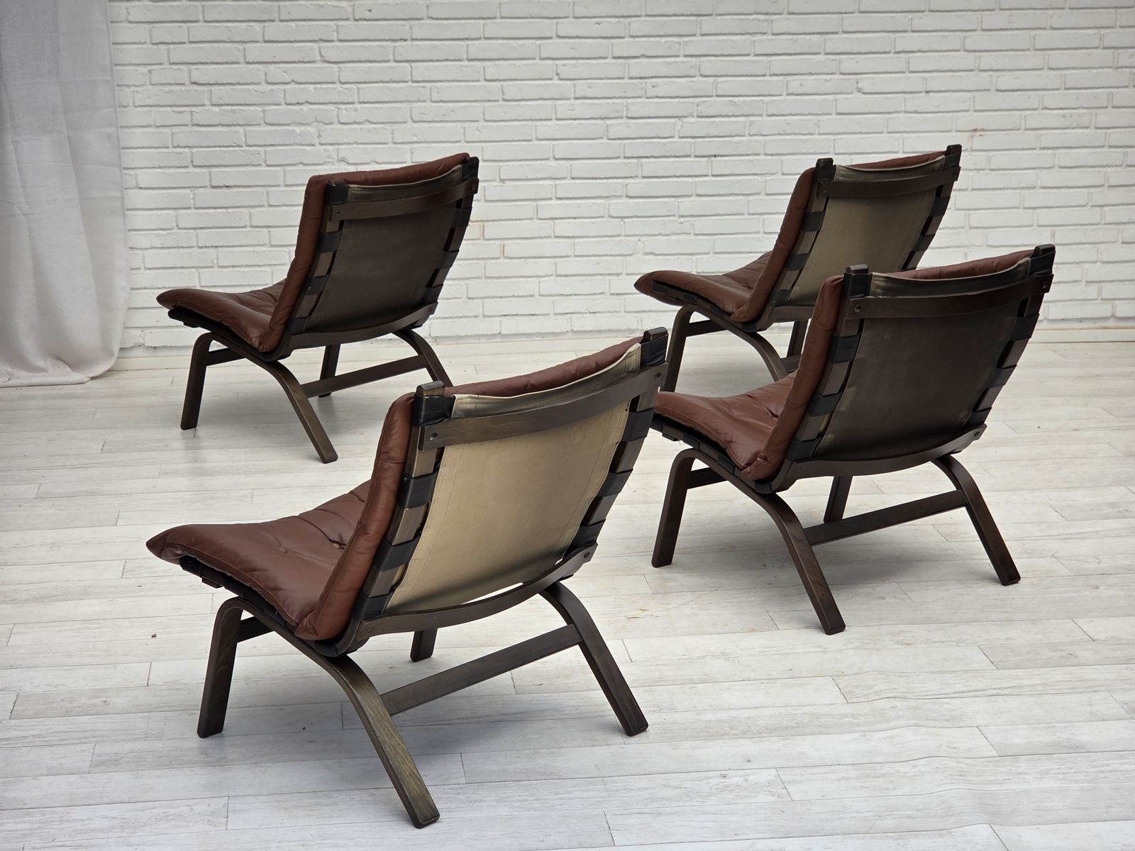 1970s, Danish Loungechair By Farstrup, Furniture Leather, Canvas, Bent Wood. photo vintage
