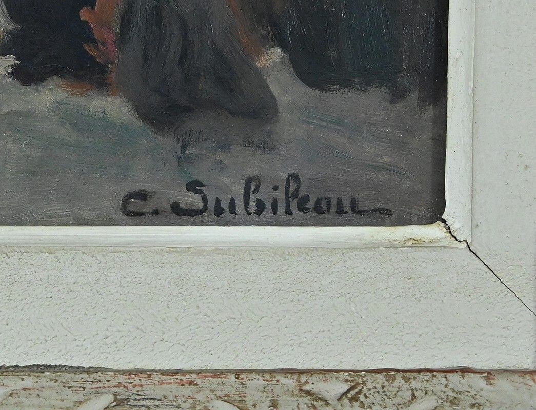 photo furniture Painting “Street Scene” By C. Subileau – Early 20th Century