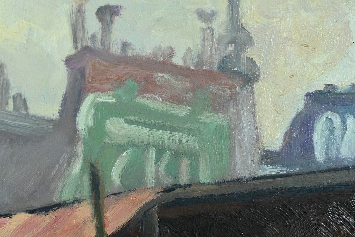 710.0 Painting “Street Scene” By C. Subileau – Early 20th Century photo