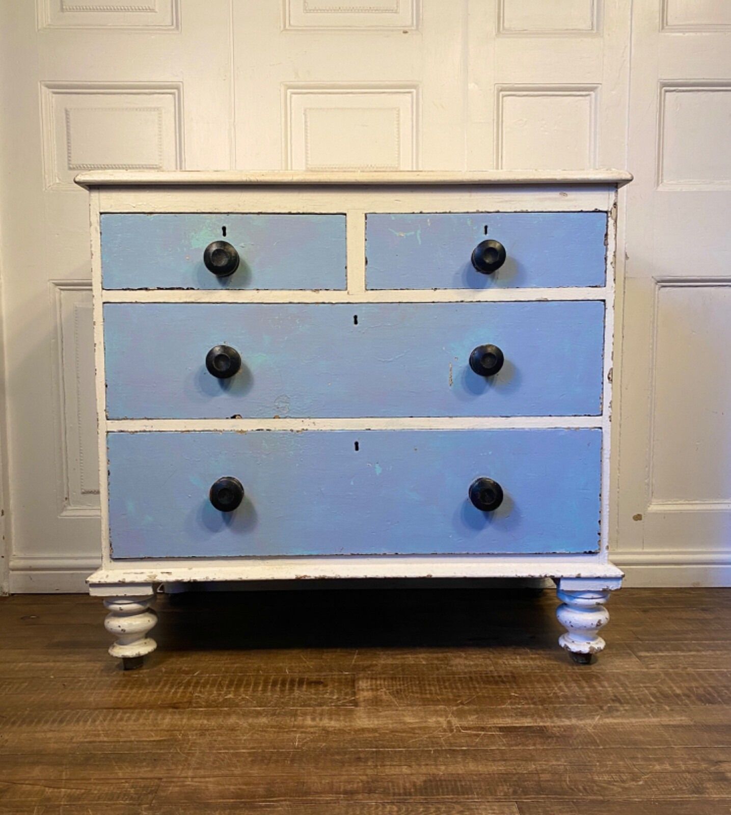 Antique Victorian English Original Paint Pine Chest Of Drawers.
