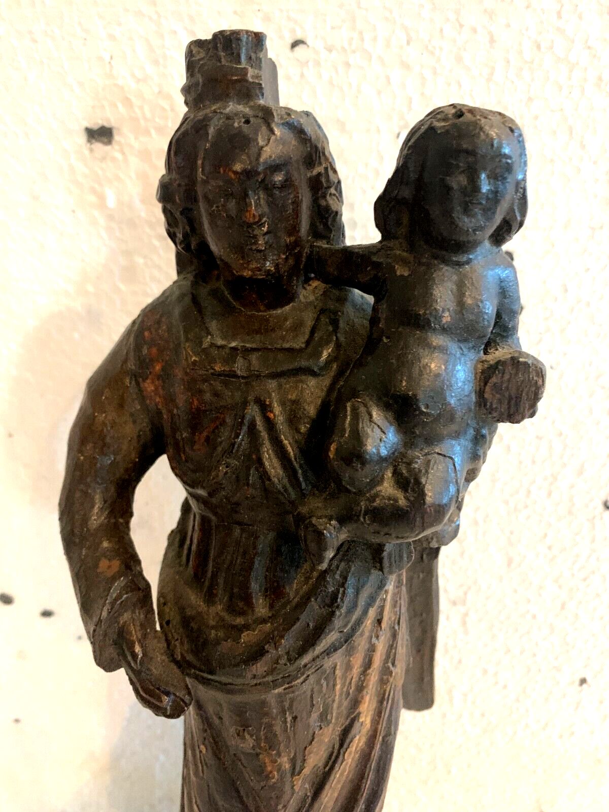 Virgin And Child Jesusen Wood Carved And Patinated 18th Century photo vintage