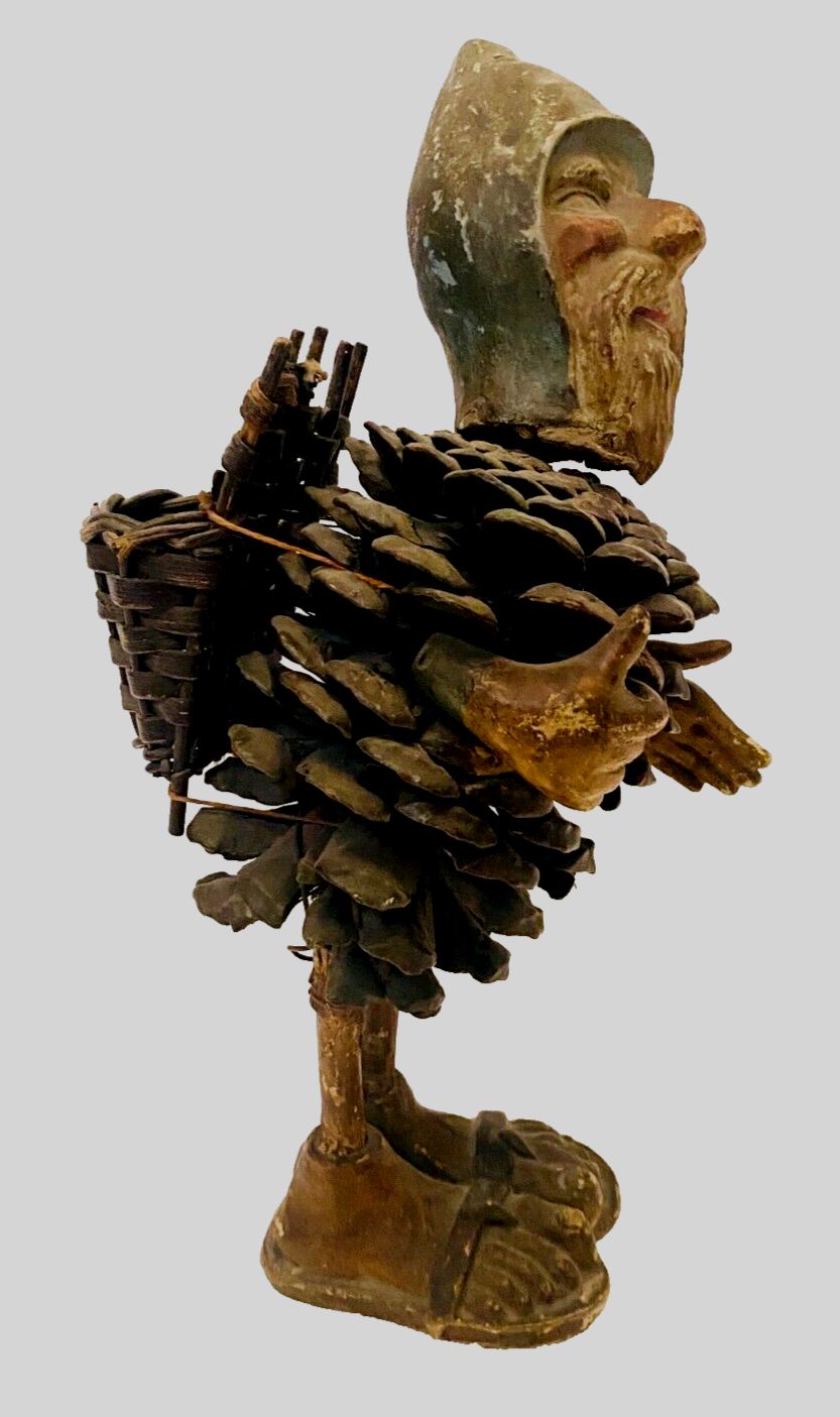 Folk Art Country Character Wooden Head And Feet. 20th Century.