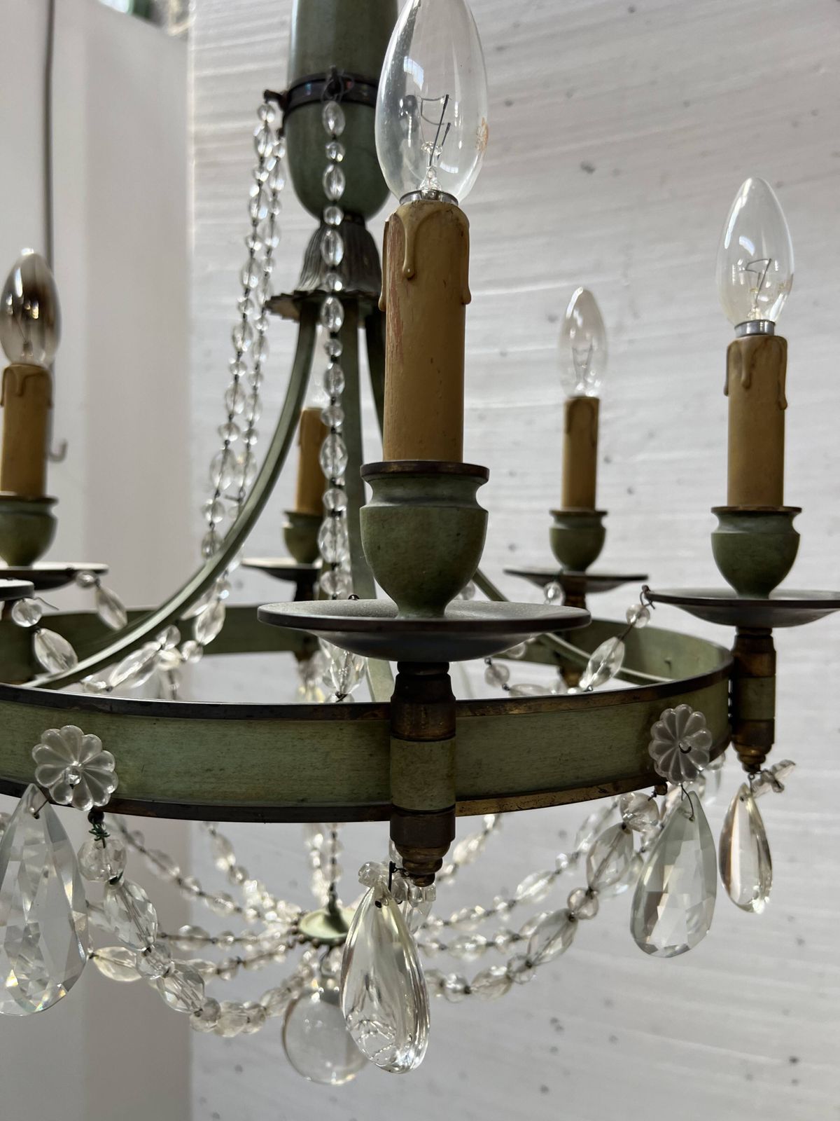 Empire Style Chandelier With Tassels And Patinated Sheet Metal, 20th Century photo vinterior