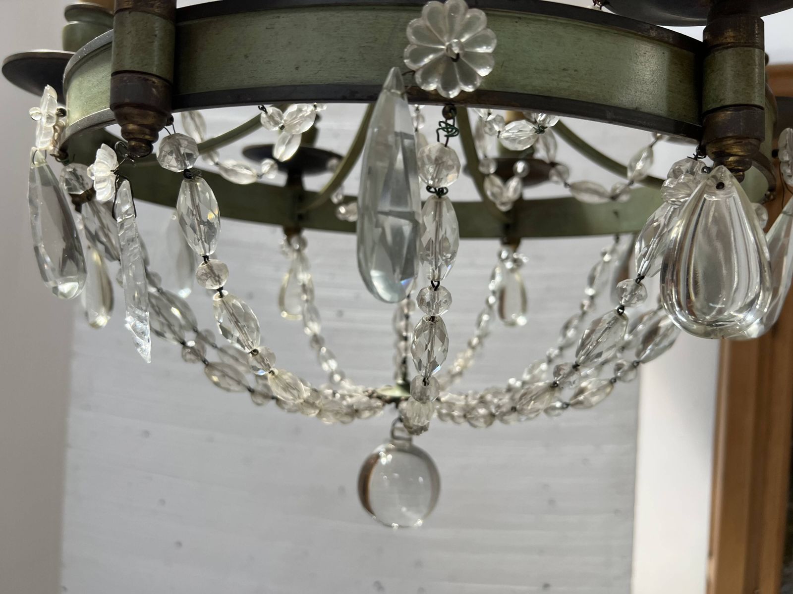 Empire Style Chandelier With Tassels And Patinated Sheet Metal, 20th Century photo buy