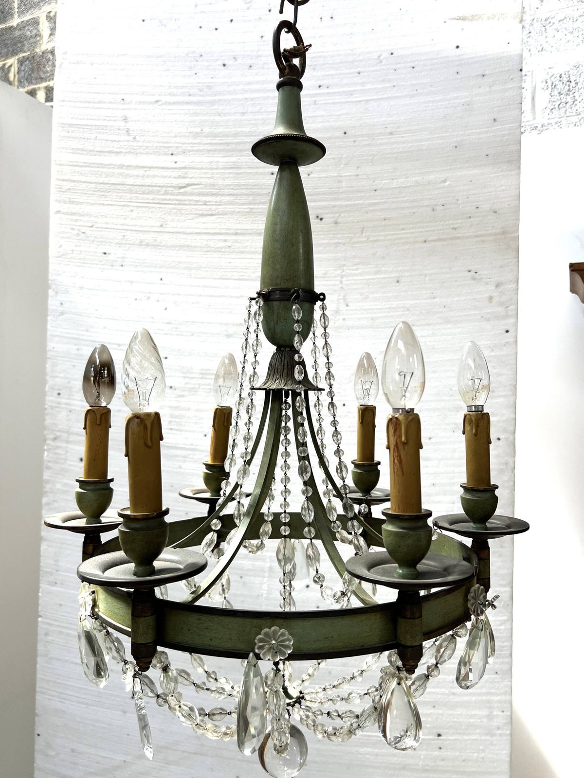 Lighting Empire Style Chandelier With Tassels And Patinated Sheet Metal, 20th Century photo
